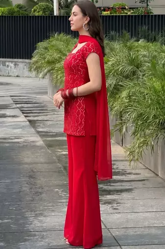 Women Ethnic Motifs Embroidered Regular Sequinned Kurta with Palazzos & With Dupatta
