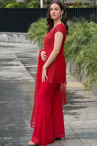 Women Ethnic Motifs Embroidered Regular Sequinned Kurta with Palazzos & With Dupatta