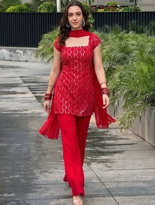 Women Ethnic Motifs Embroidered Regular Sequinned Kurta with Palazzos & With Dupatta 6
