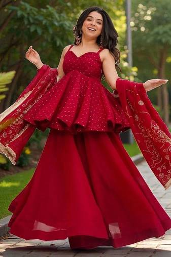 Women Ethnic Motifs Printed Tiered Gotta Patti Kurti with Palazzos & With Dupatta