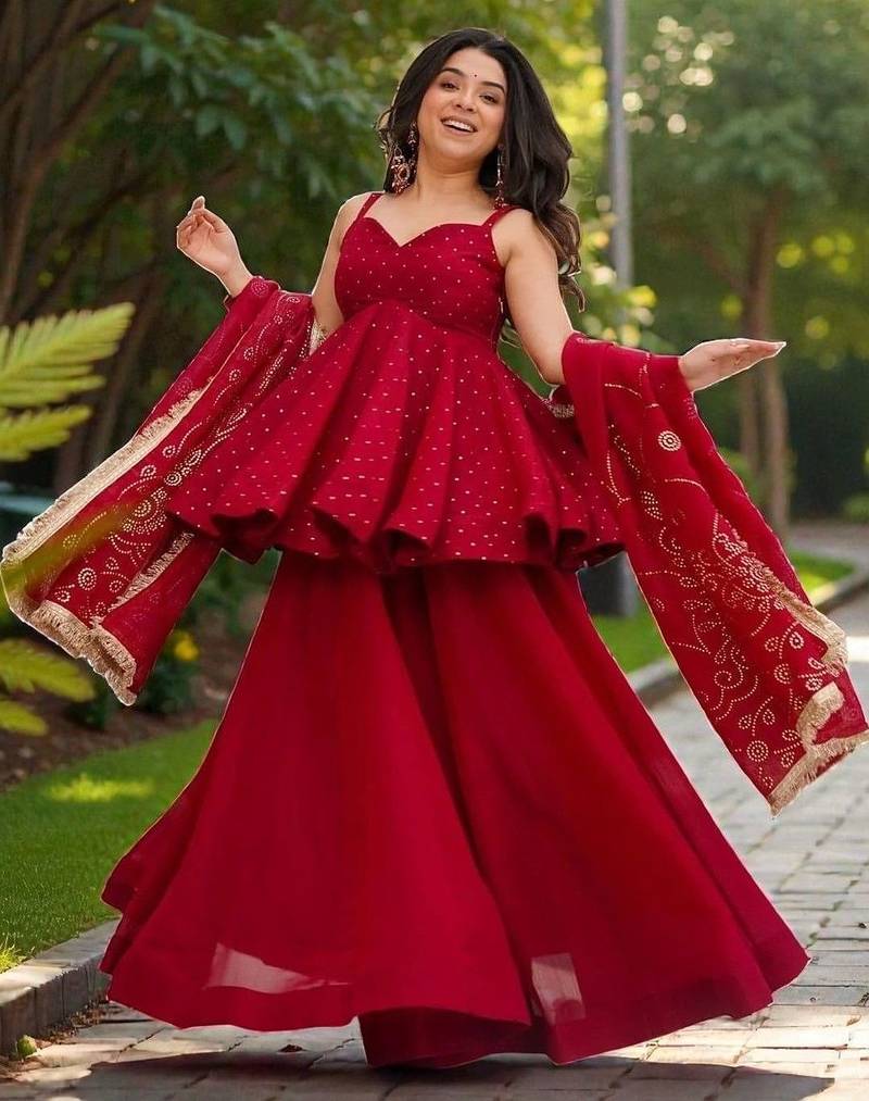 Women Ethnic Motifs Printed Tiered Gotta Patti Kurti with Palazzos & With Dupatta