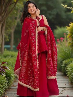 Women Ethnic Motifs Printed Tiered Gotta Patti Kurti with Palazzos & With Dupatta 2