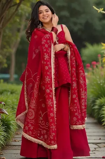 Women Ethnic Motifs Printed Tiered Gotta Patti Kurti with Palazzos & With Dupatta