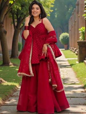 Women Ethnic Motifs Printed Tiered Gotta Patti Kurti with Palazzos & With Dupatta 3