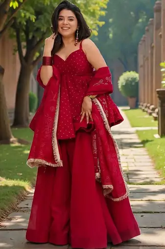Women Ethnic Motifs Printed Tiered Gotta Patti Kurti with Palazzos & With Dupatta