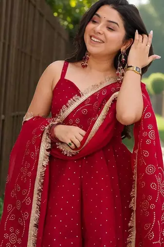 Women Ethnic Motifs Printed Tiered Gotta Patti Kurti with Palazzos & With Dupatta