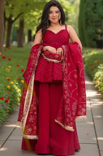 Women Ethnic Motifs Printed Tiered Gotta Patti Kurti with Palazzos & With Dupatta