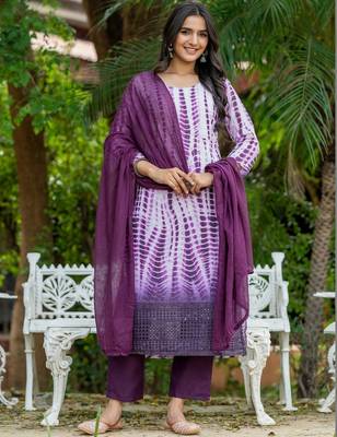 Women Dyed Regular Pure Cotton Kurta with Trousers & With Dupatta 1