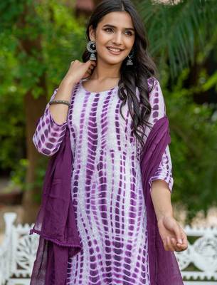 Women Dyed Regular Pure Cotton Kurta with Trousers & With Dupatta 2