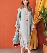 Embroidered Round Neck Thread Work Chanderi Silk Kurta With Trousers & Dupatta