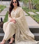 Women Ethnic Motifs Embroidered Regular Mirror Work Pure Silk Kurta with Patiala & With Dupatta