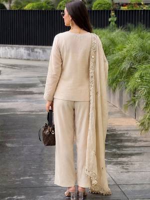 Women Ethnic Motifs Embroidered Regular Mirror Work Pure Silk Kurta with Patiala & With Dupatta 4