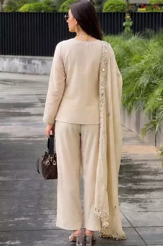 Women Ethnic Motifs Embroidered Regular Mirror Work Pure Silk Kurta with Patiala & With Dupatta
