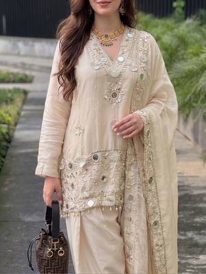 Women Ethnic Motifs Embroidered Regular Mirror Work Pure Silk Kurta with Patiala & With Dupatta 5