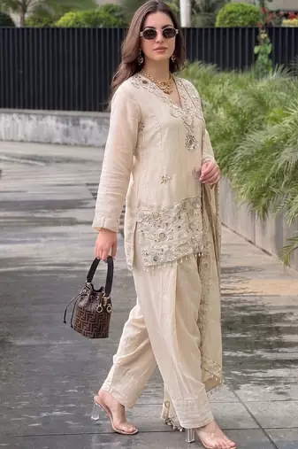 Women Ethnic Motifs Embroidered Regular Mirror Work Pure Silk Kurta with Patiala & With Dupatta