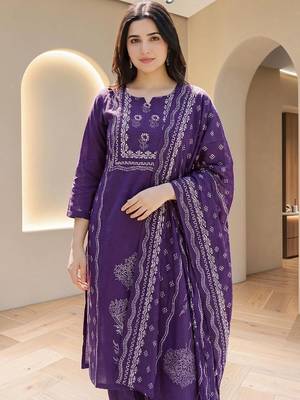 Women Ethnic Motifs Printed Regular Pure Cotton Kurta with Trousers & With Dupatta 3