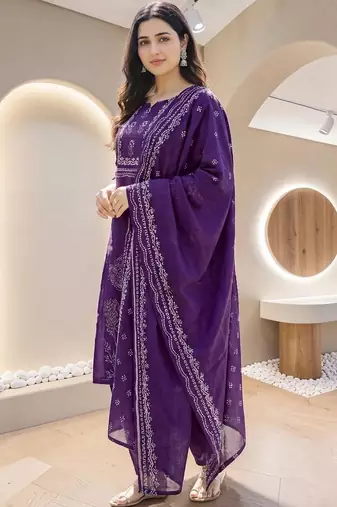Women Ethnic Motifs Printed Regular Pure Cotton Kurta with Trousers & With Dupatta