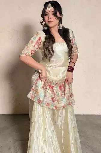Women Ethnic Motifs Embroidered Regular Thread Work Kurta with Sharara & With Dupatta