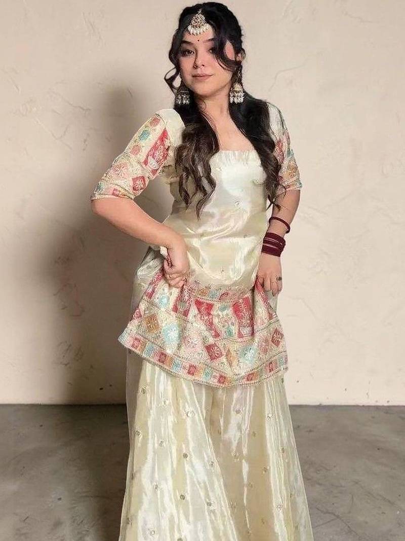 Women Ethnic Motifs Embroidered Regular Thread Work Kurta with Sharara & With Dupatta
