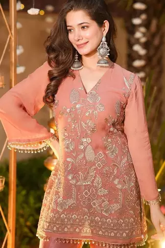 Women Ethnic Motifs Embroidered Regular Thread Work Kurta with Palazzos
