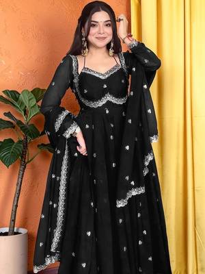 Women Ethnic Motifs Printed Empire Thread Work Kurta with Trousers & With Dupatta 1