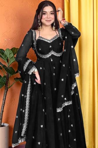 Women Ethnic Motifs Printed Empire Thread Work Kurta with Trousers & With Dupatta