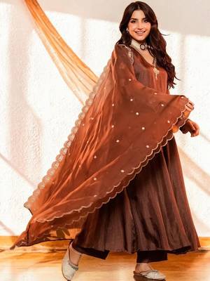 Women Ethnic Motifs Embroidered Panelled Thread Work Kurta with Palazzos & With Dupatta 1