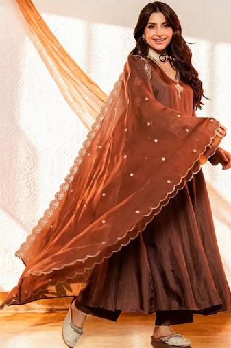 Women Ethnic Motifs Embroidered Panelled Thread Work Kurta with Palazzos & With Dupatta