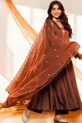 Women Ethnic Motifs Embroidered Panelled Thread Work Kurta with Palazzos & With Dupatta