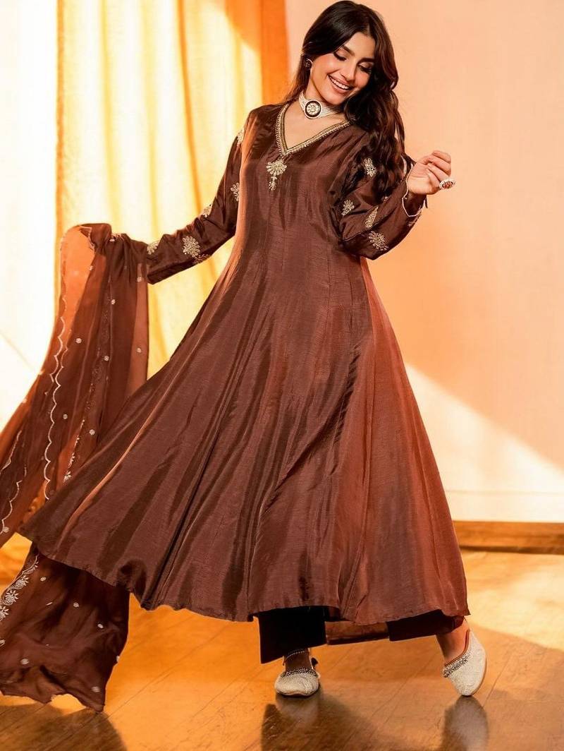 Women Ethnic Motifs Embroidered Panelled Thread Work Kurta with Palazzos & With Dupatta