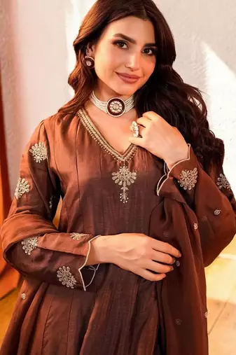 Women Ethnic Motifs Embroidered Panelled Thread Work Kurta with Palazzos & With Dupatta