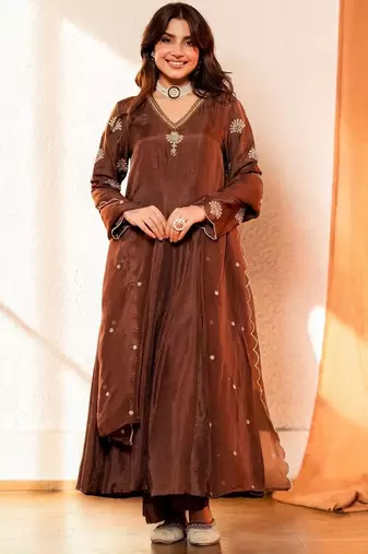 Women Ethnic Motifs Embroidered Panelled Thread Work Kurta with Palazzos & With Dupatta