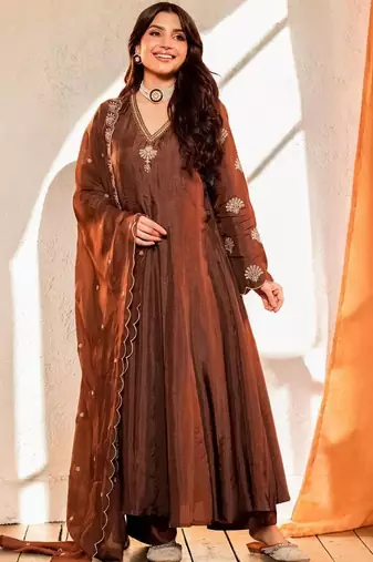 Women Ethnic Motifs Embroidered Panelled Thread Work Kurta with Palazzos & With Dupatta