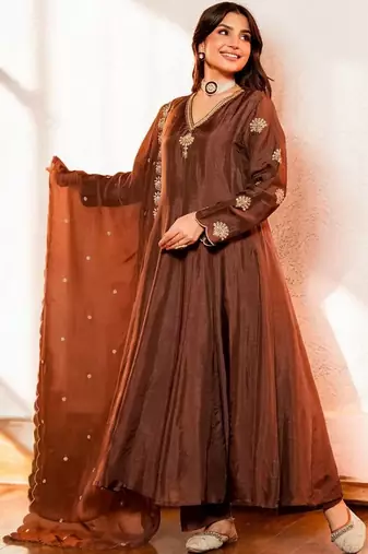 Women Ethnic Motifs Embroidered Panelled Thread Work Kurta with Palazzos & With Dupatta