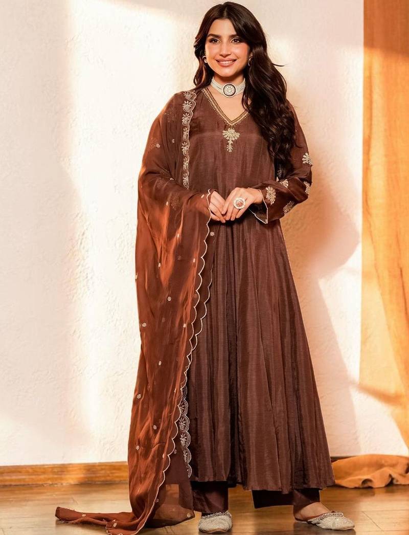 Women Ethnic Motifs Embroidered Panelled Thread Work Kurta with Palazzos & With Dupatta