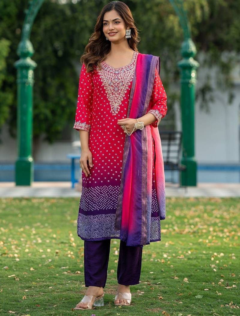 Women Ombre Printed Regular Kurta with Trousers & With Dupatta