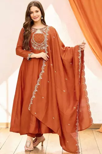 Women Ethnic Motifs Embroidered Empire Thread Work Kurta with Trousers & With Dupatta