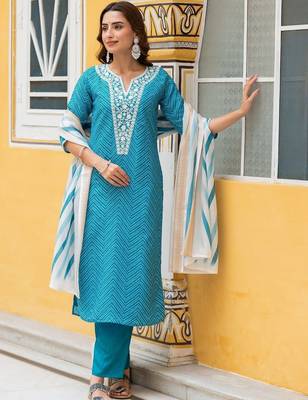 Women Ethnic Motifs Printed Regular Thread Work Kurta with Trousers & With Dupatta 7