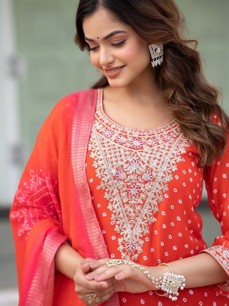 Women Ethnic Motifs Printed Regular Thread Work Kurta with Trousers & With Dupatta