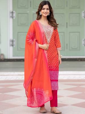 Women Ethnic Motifs Printed Regular Thread Work Kurta with Trousers & With Dupatta 3