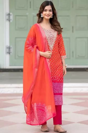 Women Ethnic Motifs Printed Regular Thread Work Kurta with Trousers & With Dupatta