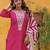 Women Leheriya Dyed Regular Thread Work Kurta with Trousers & With Dupatta
