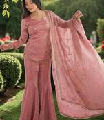 Women Embroidered Regular Gotta Patti Kurti with Sharara & With Dupatta