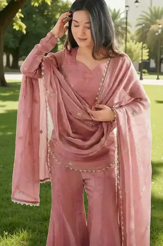 Women Embroidered Regular Gotta Patti Kurti with Sharara & With Dupatta