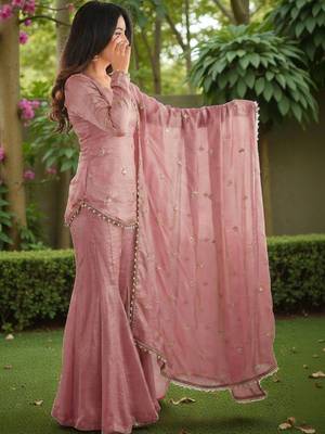 Women Embroidered Regular Gotta Patti Kurti with Sharara & With Dupatta 3