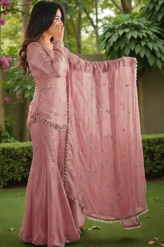 Women Embroidered Regular Gotta Patti Kurti with Sharara & With Dupatta