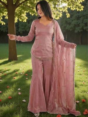 Women Embroidered Regular Gotta Patti Kurti with Sharara & With Dupatta 5