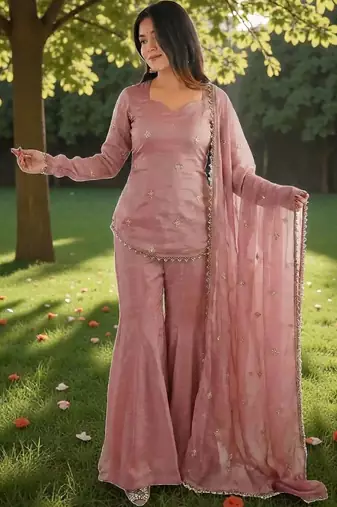 Women Embroidered Regular Gotta Patti Kurti with Sharara & With Dupatta