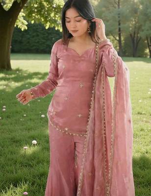 Women Embroidered Regular Gotta Patti Kurti with Sharara & With Dupatta 6