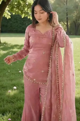 Women Embroidered Regular Gotta Patti Kurti with Sharara & With Dupatta